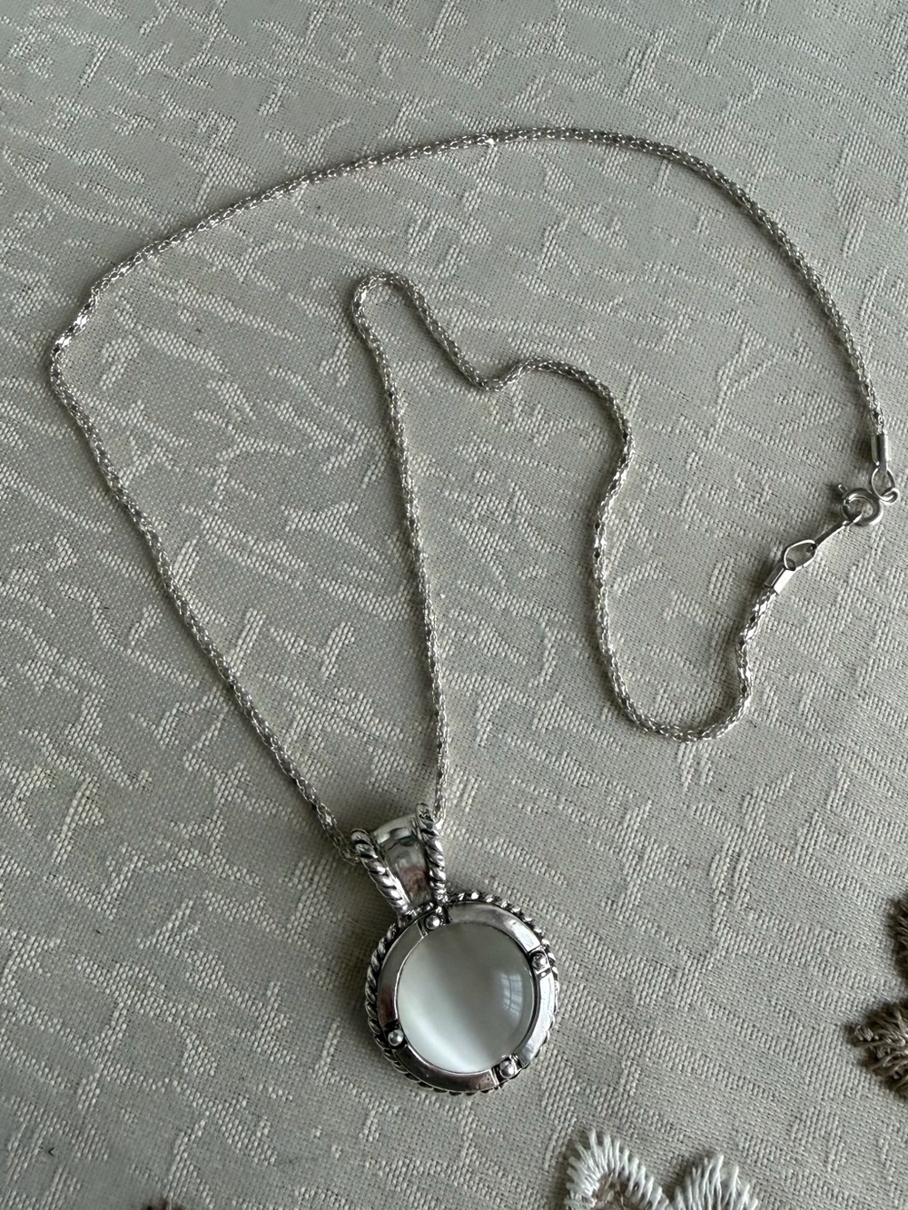 RMN Roman Silver Tone Designer Pendant with Chain Costume Jewelry